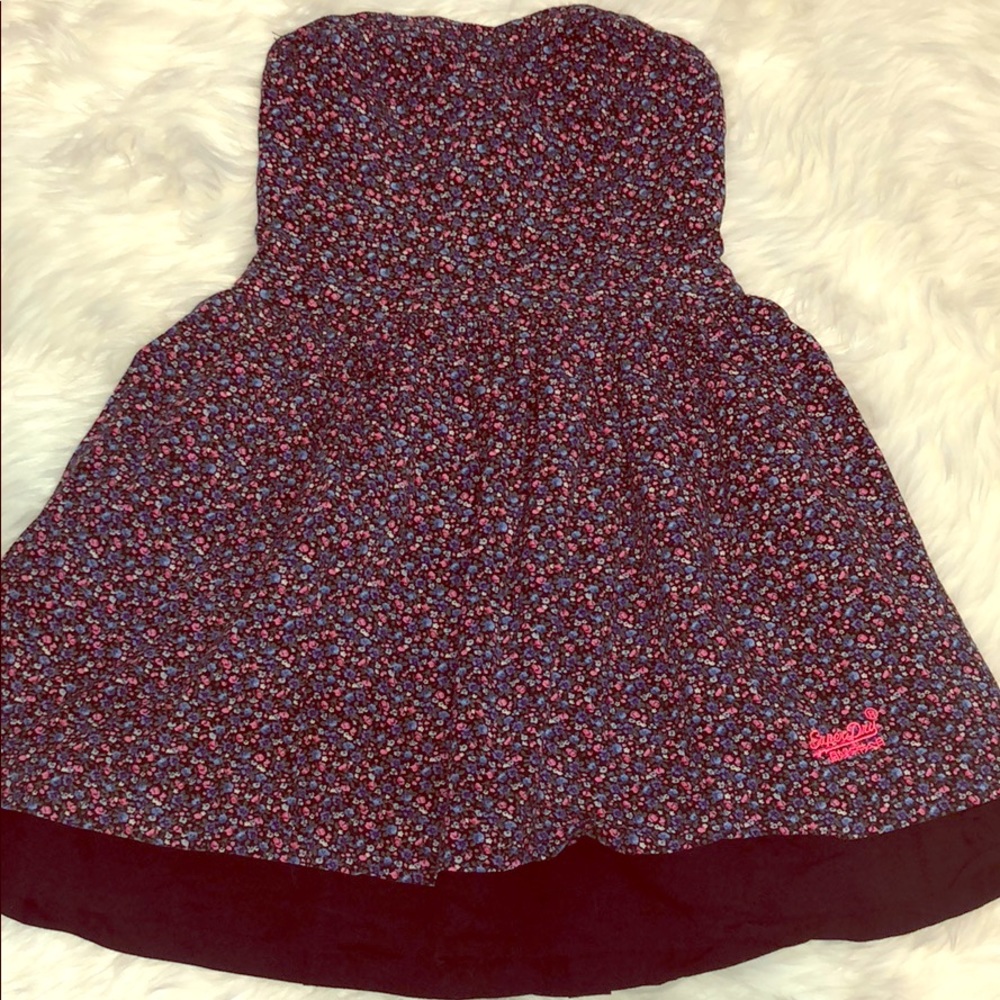 Floral print strapless dress with POCKETS. Size S